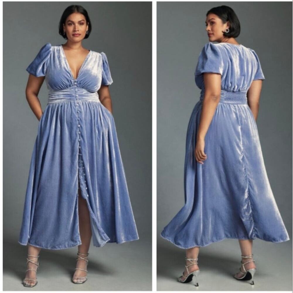Anthropologie Womens 22W The Katerina Button Front Dress Velvet Wedding Guest